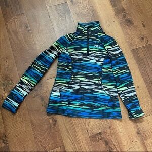 Fila performance sport women’s half zip pullover sz xs blue black green yellow